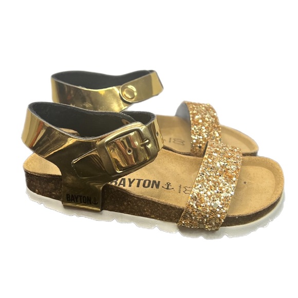 Bayton Tyche Gold Glitter Cork Sole Girls Toddler Adjustable Sandals Size 8.5 - Picture 2 of 5